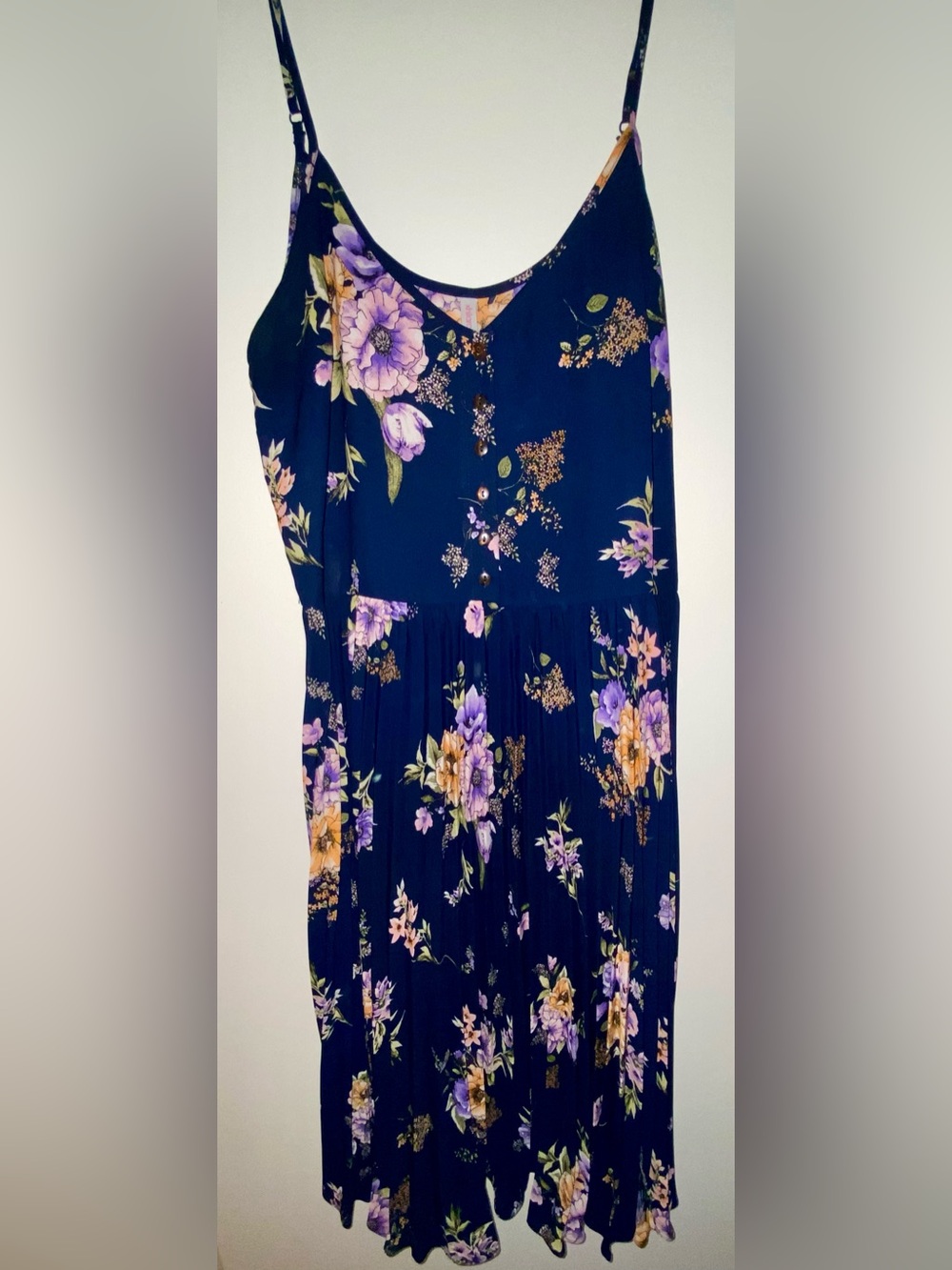 Xhilaration Navy Dress with Purple & Yellow Floral Print